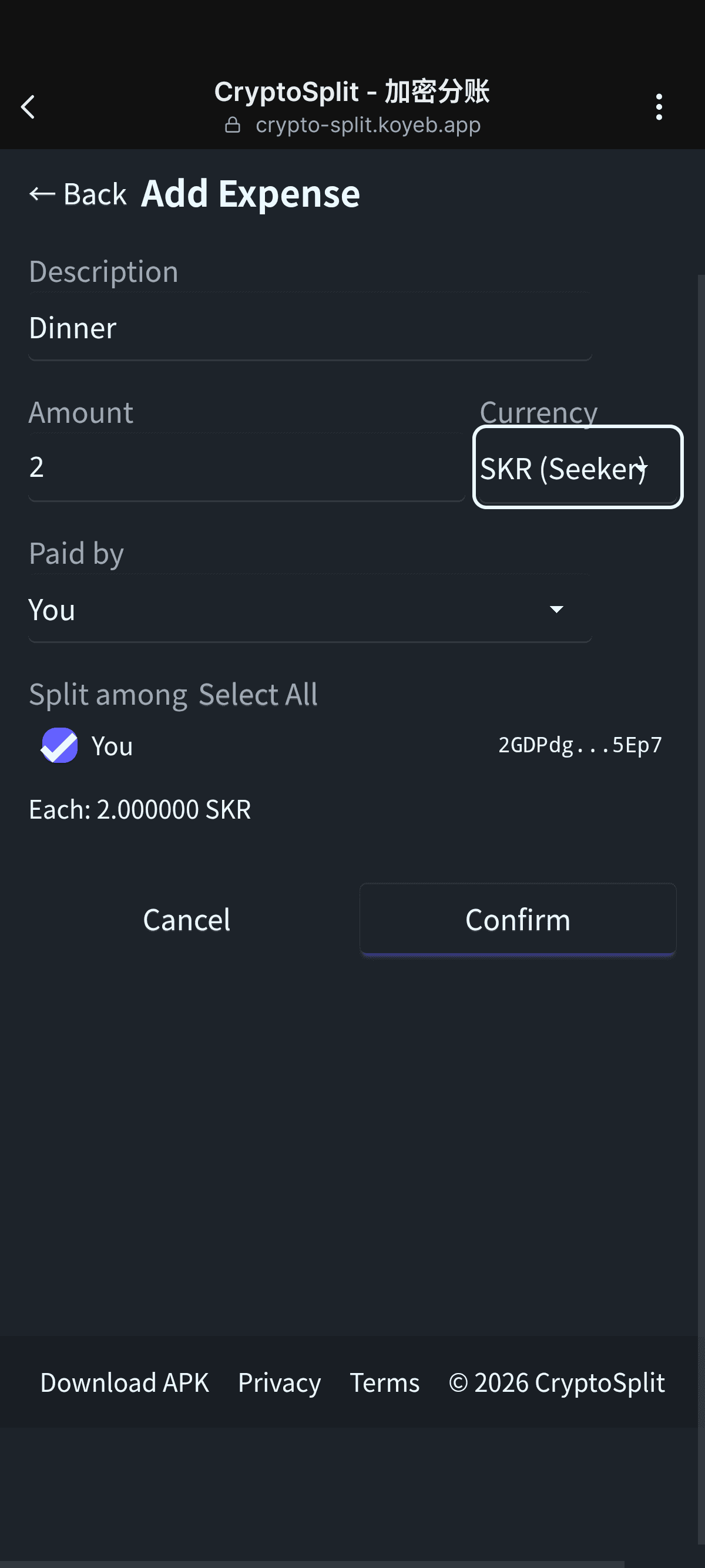 CryptoSplit screenshot 2