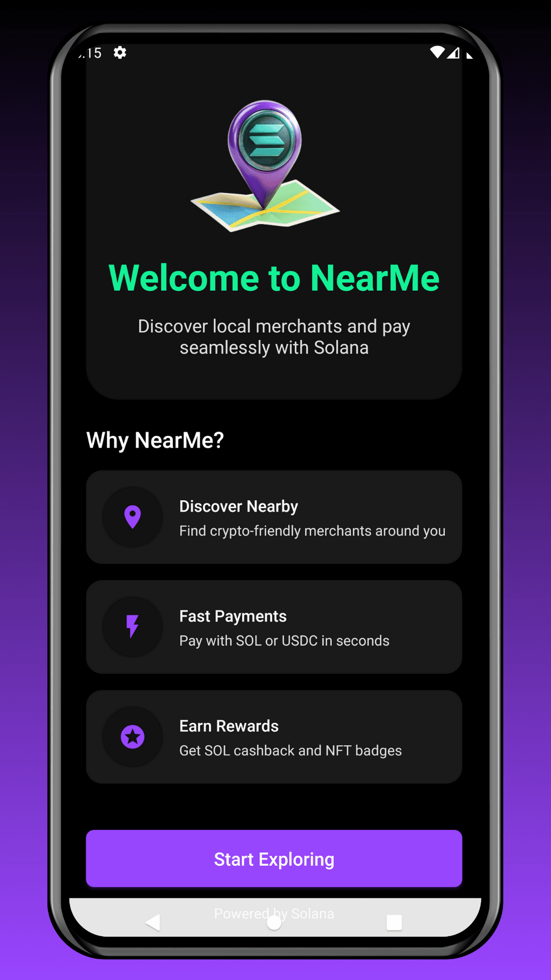 NearMe - Solana Mobile Payment dApp screenshot 1